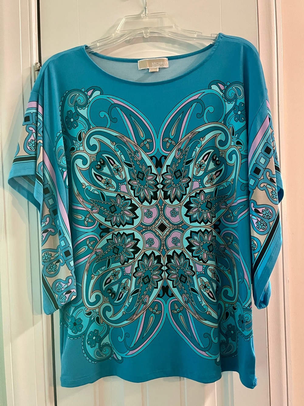 Michael Kors MMK Womens
Kimono Beach Arts Retro
Paisley Top L Blue Dolman
Sleeve